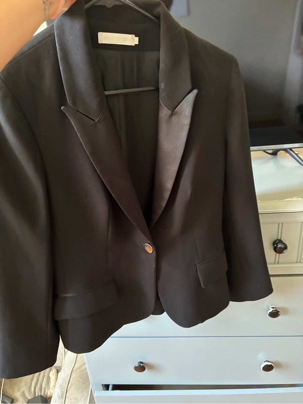 Anne Fontaine Black Women's Satin-Lapel Blazer